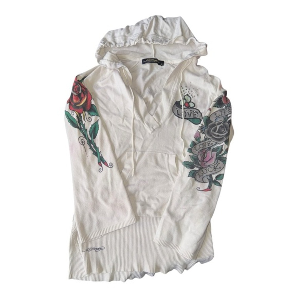 Vintage Y2K Ed Hardy Rhinestone Long Sleeve Hooded Shirt